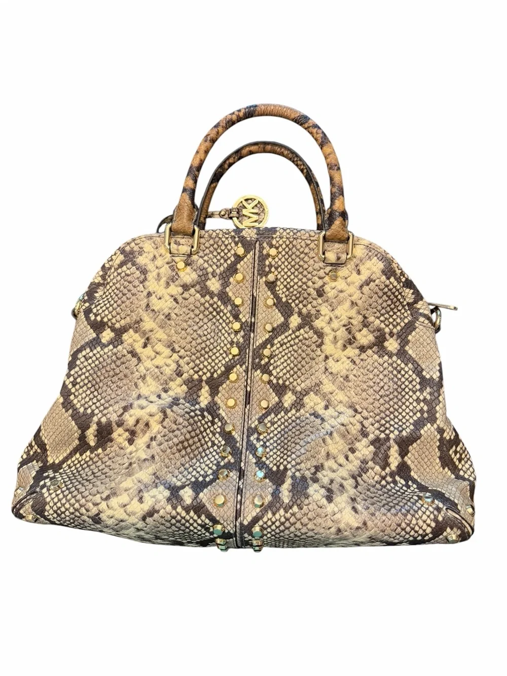 Michael Kors Uptown Astor Python Snake Embossed Leather Studs Satchel Crossbody